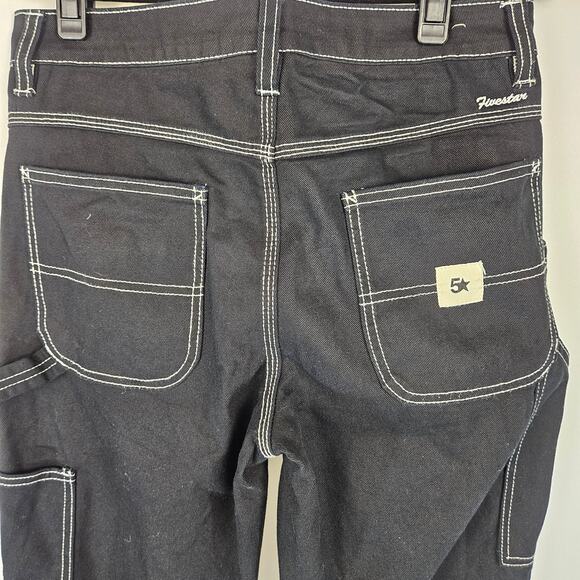 Five Star General Black Wide Leg 100% Cotton Mid Rise Carpenter Jeans 5 / 27 - Picture 7 of 16